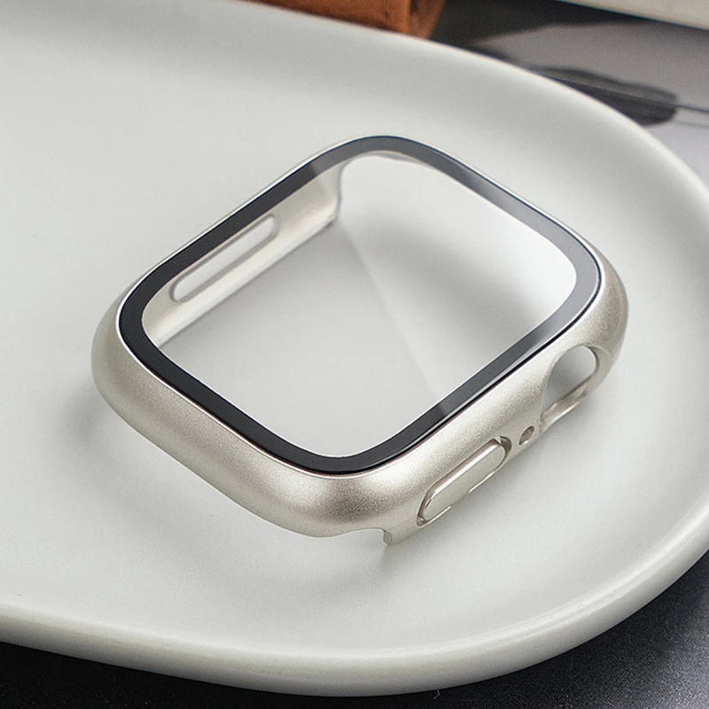 

Закаленное стекло + крышка для Apple Watch, аксессуары 45 мм, 41 мм, 44 мм, 40 мм, 42 мм, защитная пленка для экрана Apple Watch, чехол серии 9 4 5 6 SE 7 8