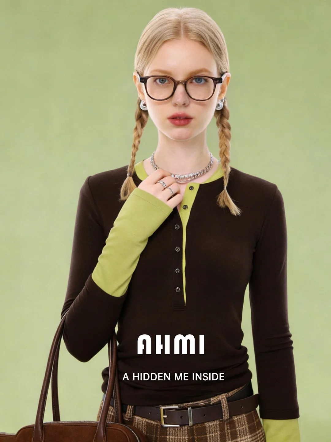 

Женская футболка AHMI Color Blo с длинным рукавом и круглым вырезом, приталенная, с дизайнерскими вставками, весна-осень, новая повседневная модная модель