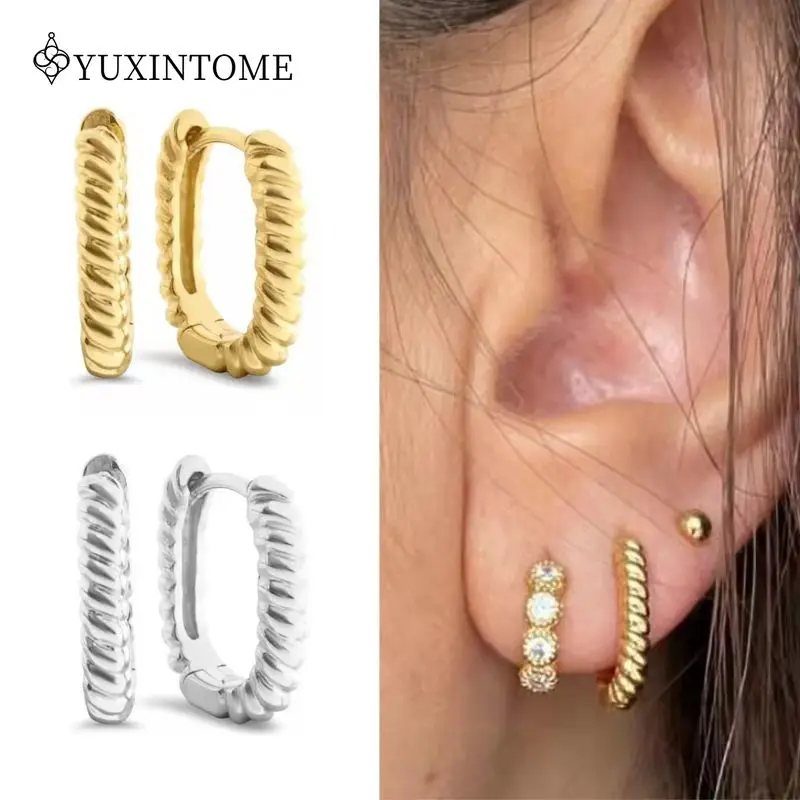 

YUXINTOME 925 Sterling Silver Ear Needle Twist Geometric Earrings Simple Metal Hoop Earrings For Women Fashion Party Jewelry