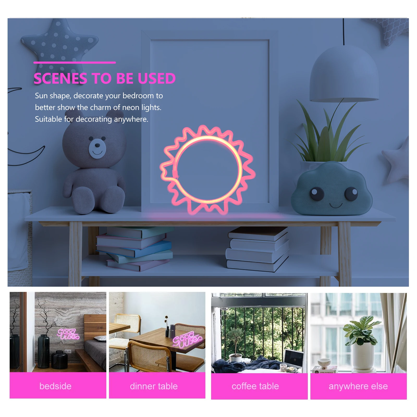 

Led Ambient Lights Neon Sign Aesthetic Room Decor Sun Shape Usb Powered Hanging Decorative Light For Bedroom Wall Home Decor