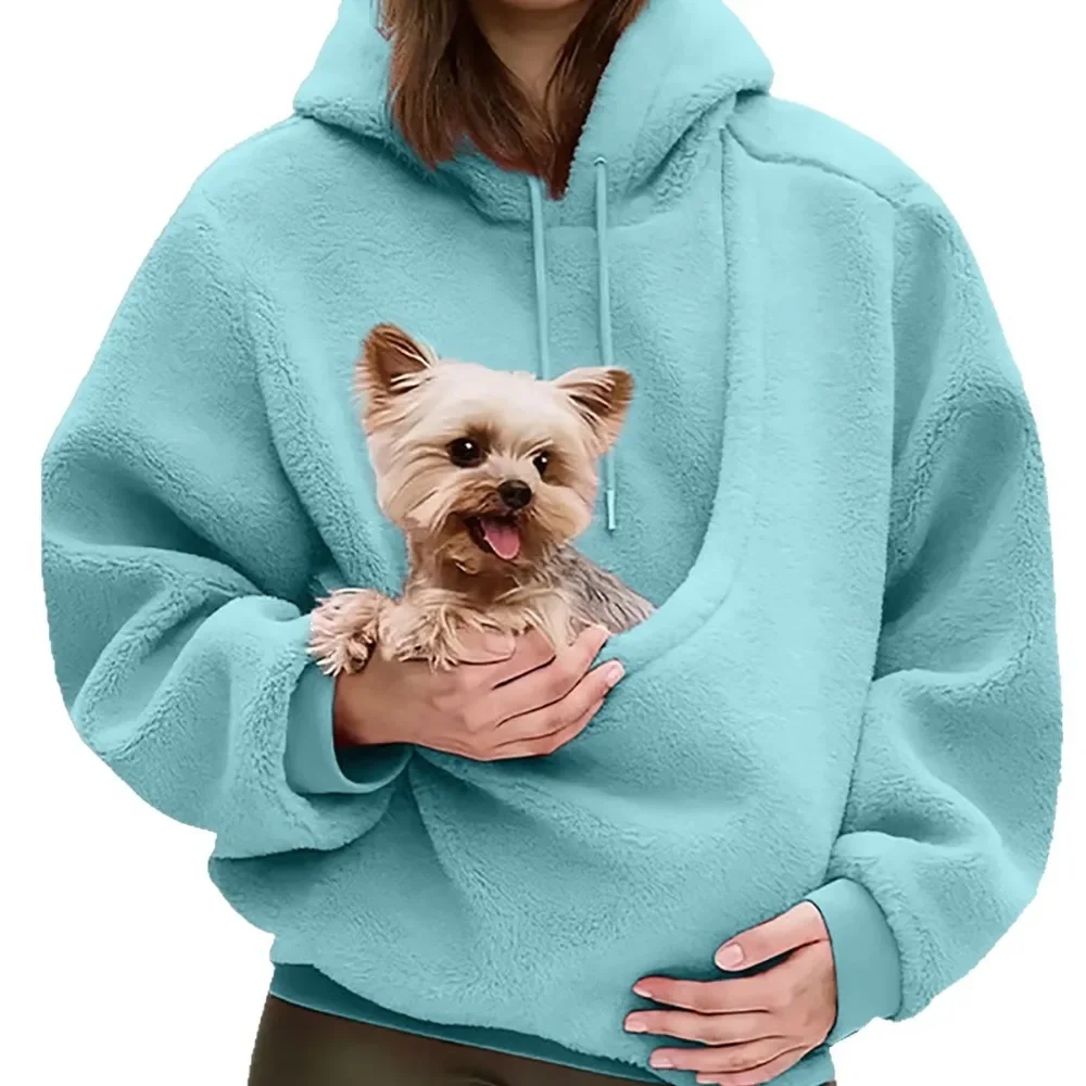 Women Solid Hooded Fleece Oversized Pullover Sweatshirt With Pet Pocket Autumn Winter Casual Top Ladies Cozy - view 3