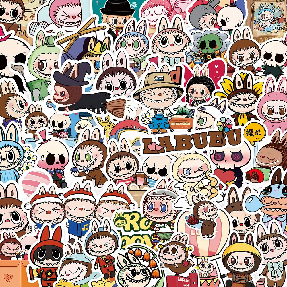 10/30/50/100pcs Funny Dolls Labubu Cartoon Stickers Kawaii Sticker for Kids Toy DIY Scrapbook Guitar Diary Phone Cute Toy Decals