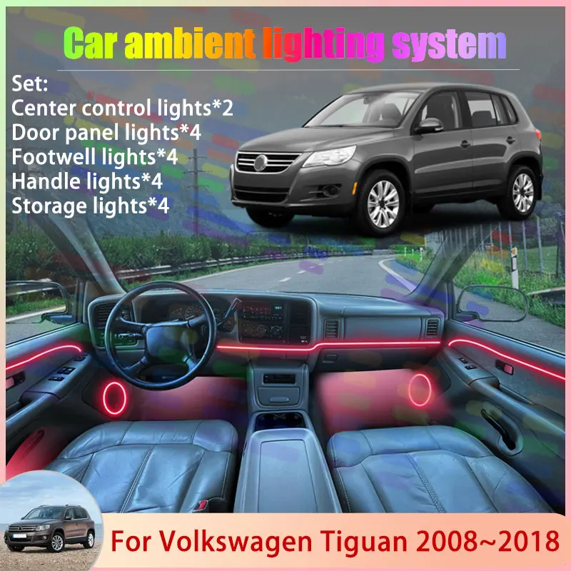 

For Volkswagen Tiguan MK1 5N 2008~2018 2009 2010 2/18 in 1 Car Atmosphere Light Lamp RGB Shade Ensemble Streamer Atmosphere Set