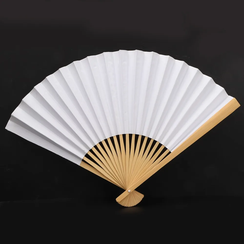 4pcs Wooden Frame Folding Hand Fans Paper Material Lightweight Handheld Folding Fans DIY Craft Fans Decorative Hand Fans