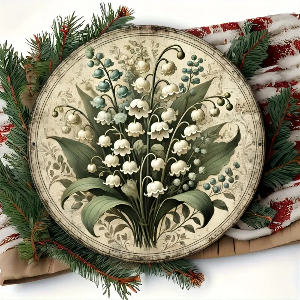 Vintage Maiglöckchen Blumen 2D Flaches Blechschild - Rustikale Botanische Wanddekoration für Zuhause, Küche, Schlafzimmer und Blumenzimmer