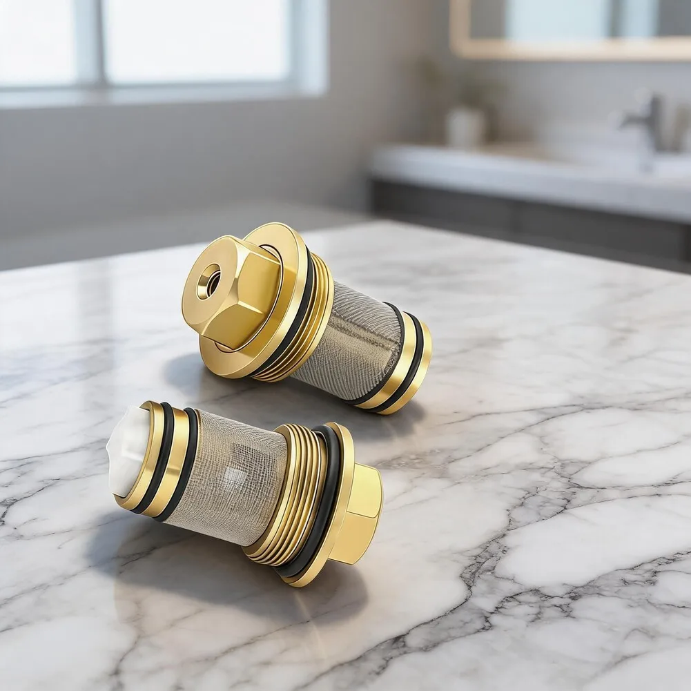 Backflow Preventer Set for GROHE 1411600M Faucet 2x Brass Check Valve Gold Compatible with Thermostatic Mixers