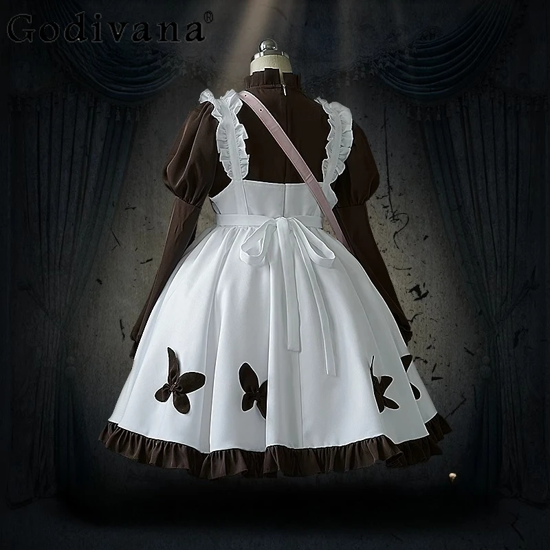 Disfraces de sirvienta para niña, vestido de uniforme blanco y negro a la moda, conjunto completo de diadema para mujer, accesorios para bolso, trajes de vestir