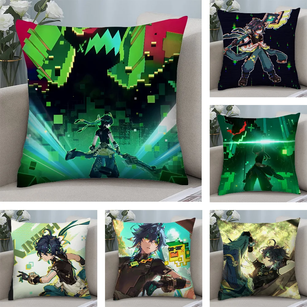 

Genshin Impact Kinich Pillow Case Short Plush Pillow Covers Sofa Decorative Gift Home Double-sided Printing Cushion Cover