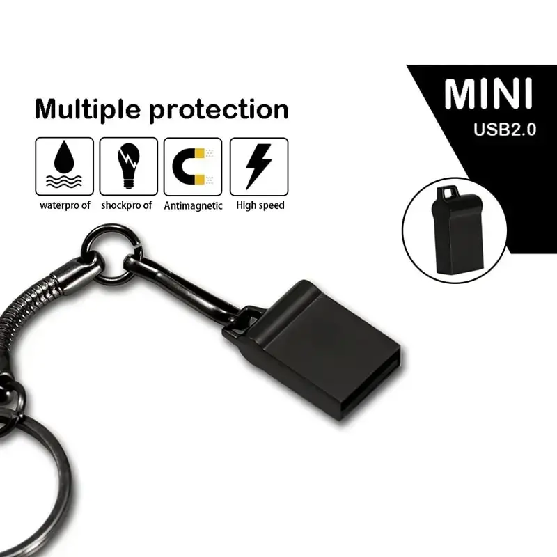 Super Mini USB Flash Drives 64GB Metal U Disk Black Memory Stick Free Key Chain Pen Drives Creative Gifts Pendrive