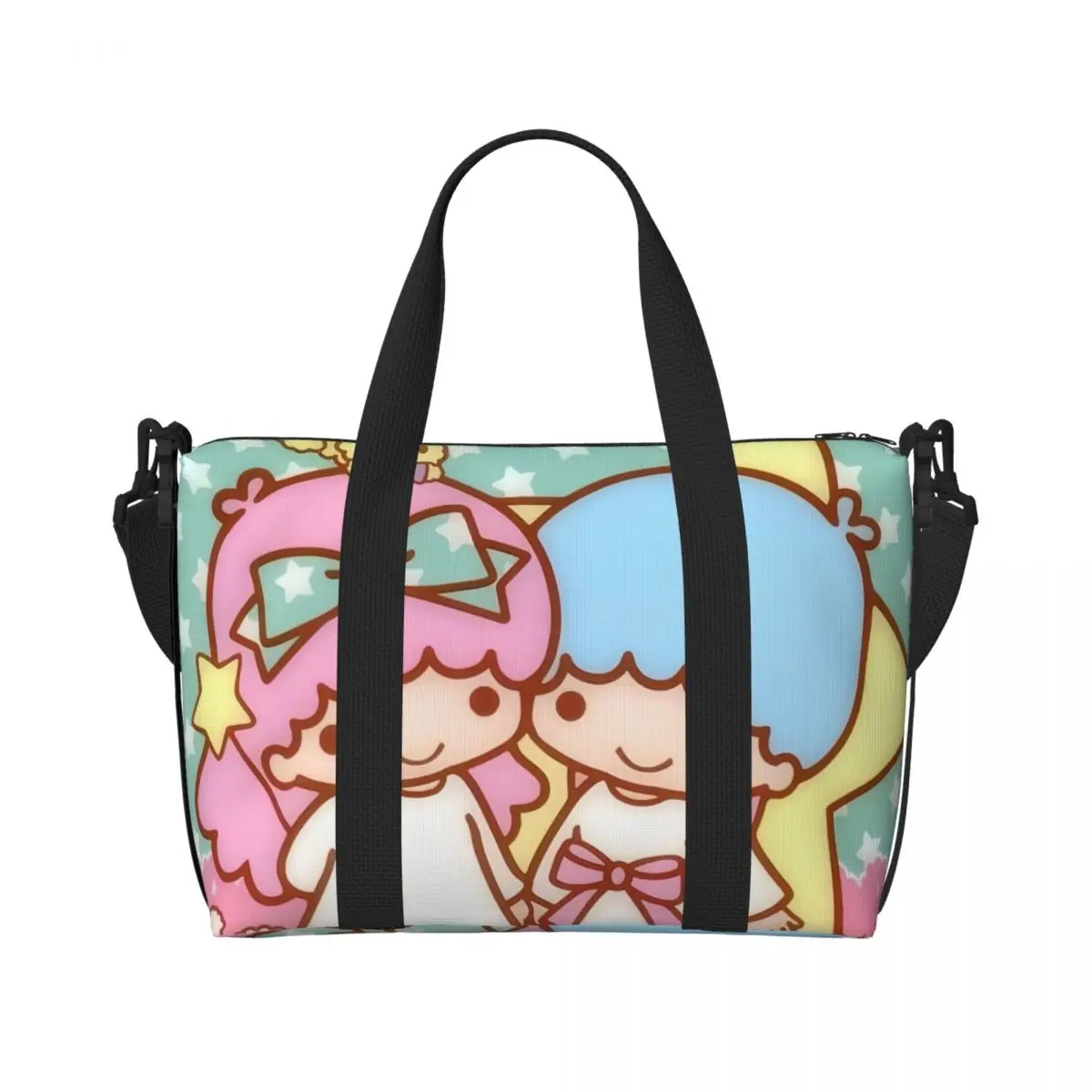 

Custom Little Twin Stars Sanrio Cartoon Kiki Lala Tote Bag Women Large Capacity Beach Gym Shoulder Travel Bag