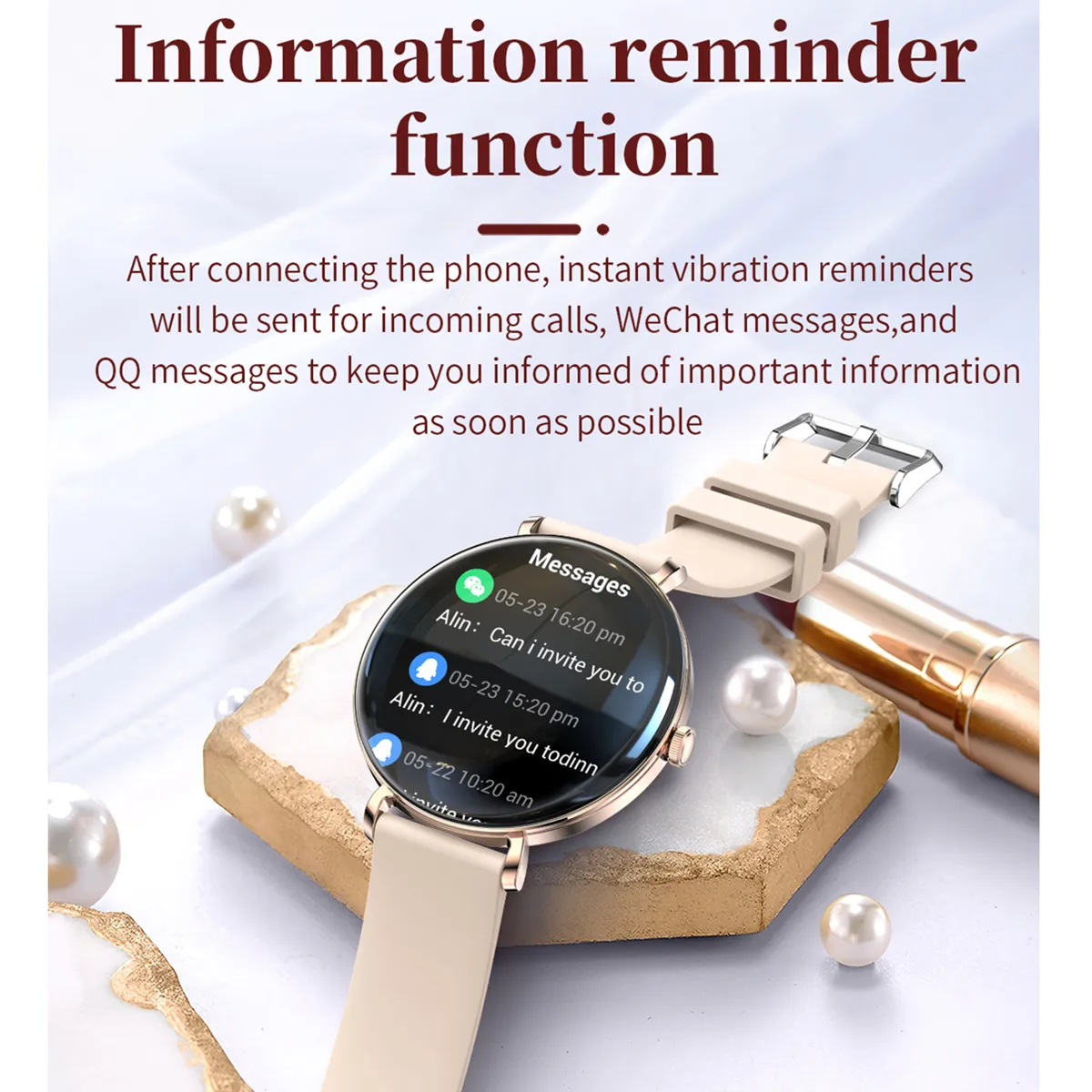 ساعة ذكية معدنية باللون الذهبي الوردي للنساء تعمل بتقنية البلوتوث ومراقبة الصحة وأقراص مخصصة لتتبع اللياقة البدنية Amoled ساعة ذكية لنظام Android IOS #4