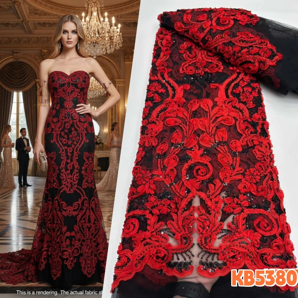 

Роскошные кружева со скидкой, 5 ярдов, высококачественная небесно-голубая ткань из французского сетчатого кружева с бисером и пайетками, для вечерних платьев, для шитья, KB5380