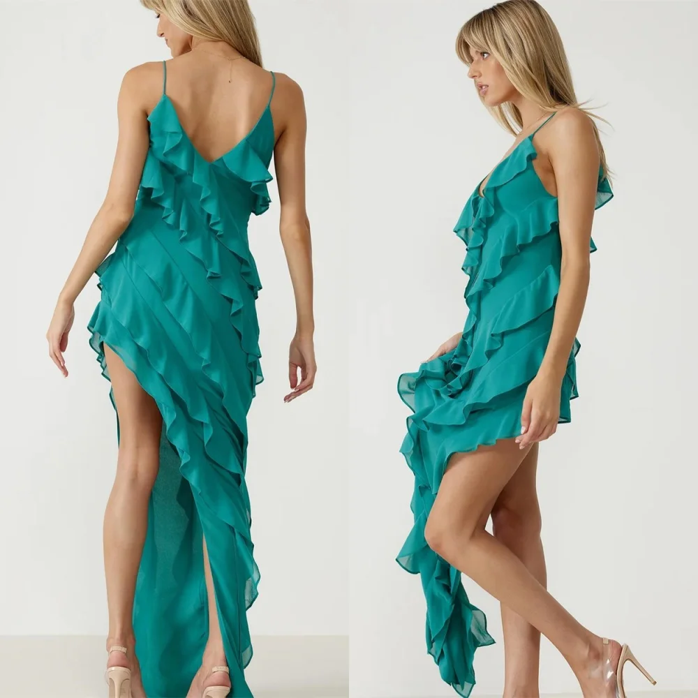 

Customized Modern Chiffon Evening Dresses Exquisite Scoop Spaghetti Straps Celebrity Gowns Fashion Special Occasion Gowns