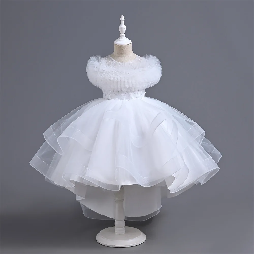 Children princess dress flower children fluffy dress runway show costume girl trailing wedding dress girl baby first year dress