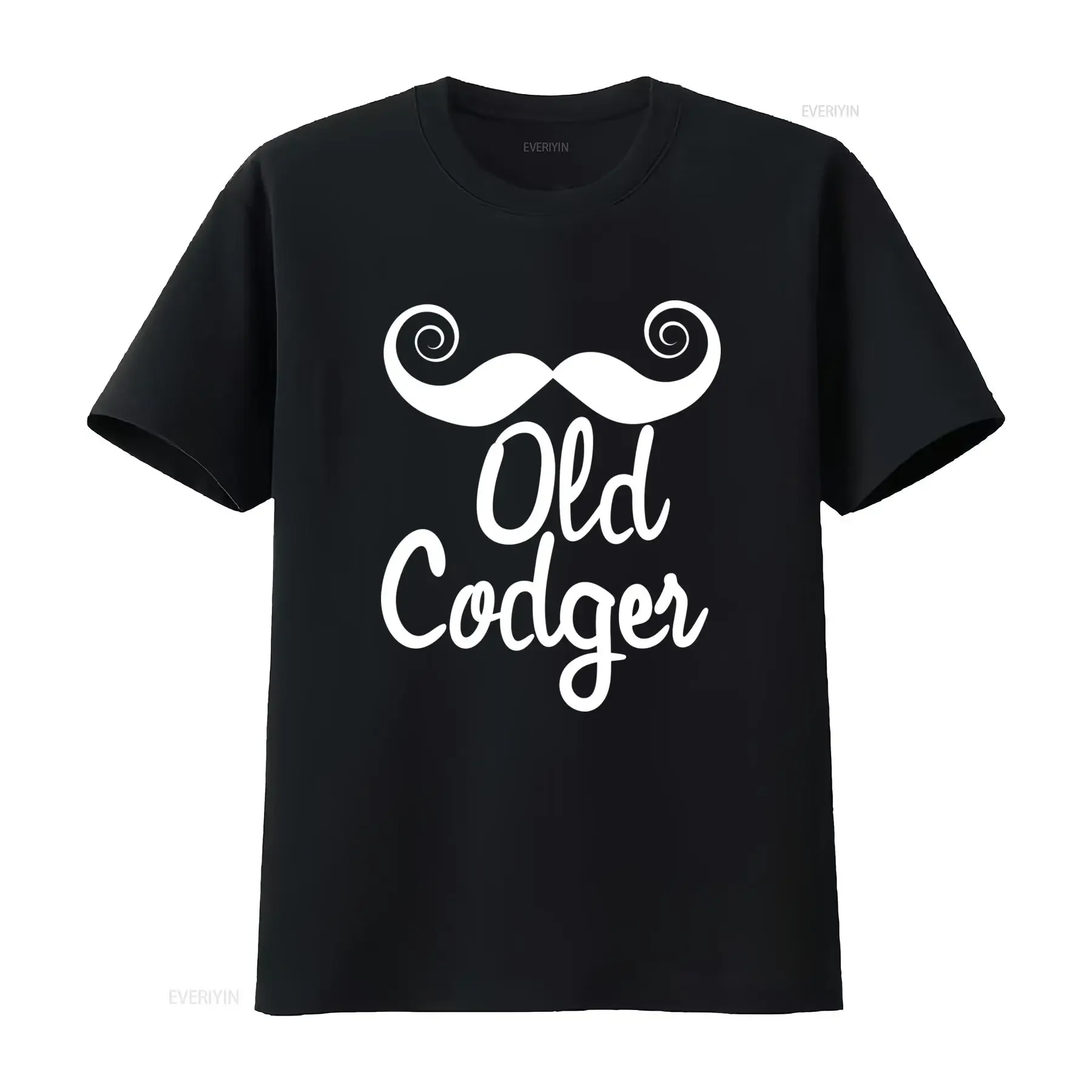 Vintage Funny Old Codger Curly Mustache Print Casual T Shirt vintage Washed homme Stylish Stretched graphic Versatile Unisex