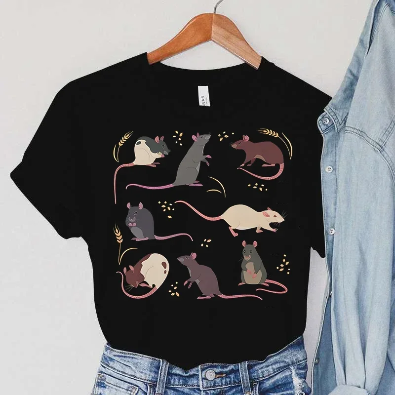 Rat T-Shirts Women Harajuku Animal Tops Summer Casual Fashion TShirts Vintage Paddy Print Women\'s Clothing Rat Female T-Shirts