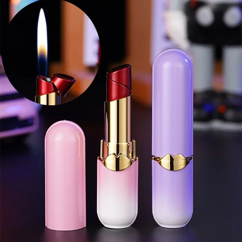 New Gradient Lipstick Lighter Open Flame Inflatable Butane Mini Portable Lighter Personalized Cigarette Accessories Women\'s Gift