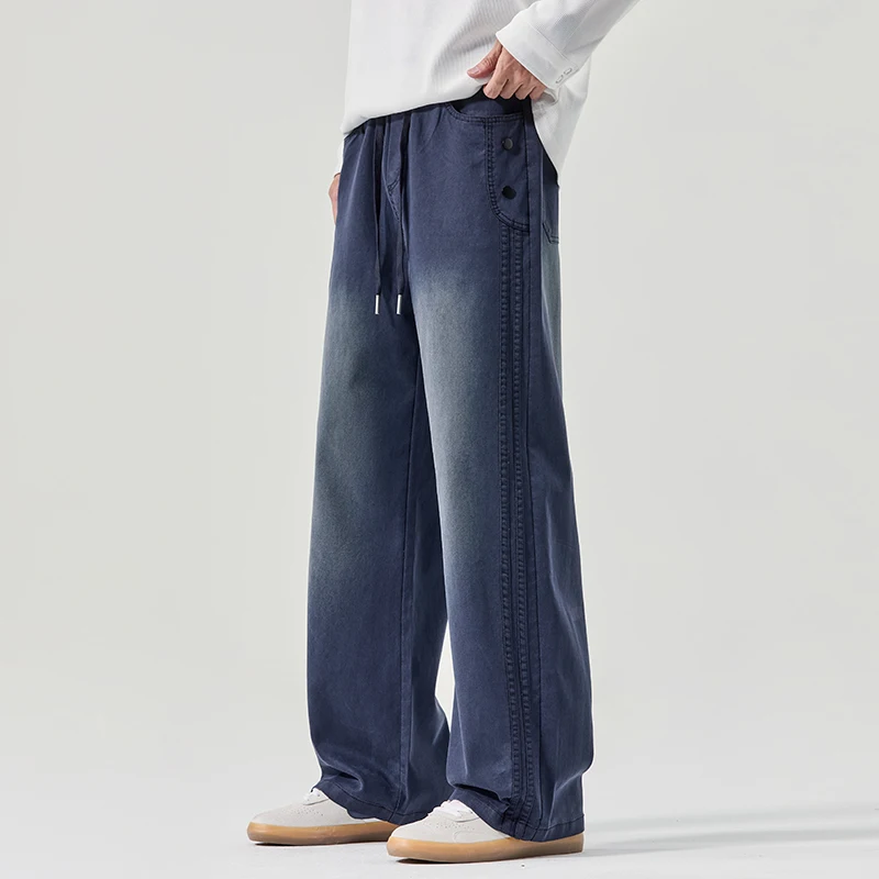 

2026 Spring Autumn New Casual Lyocell Comfort Smooth Down Pants for Men Clothing Straight Drawstring Male Trousers