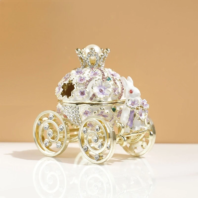 Creative Living Room Ornament Purple Cherry Blossom Carriage Jewelry Box Enamel Color Jewelry Box Home Ornament Decoration