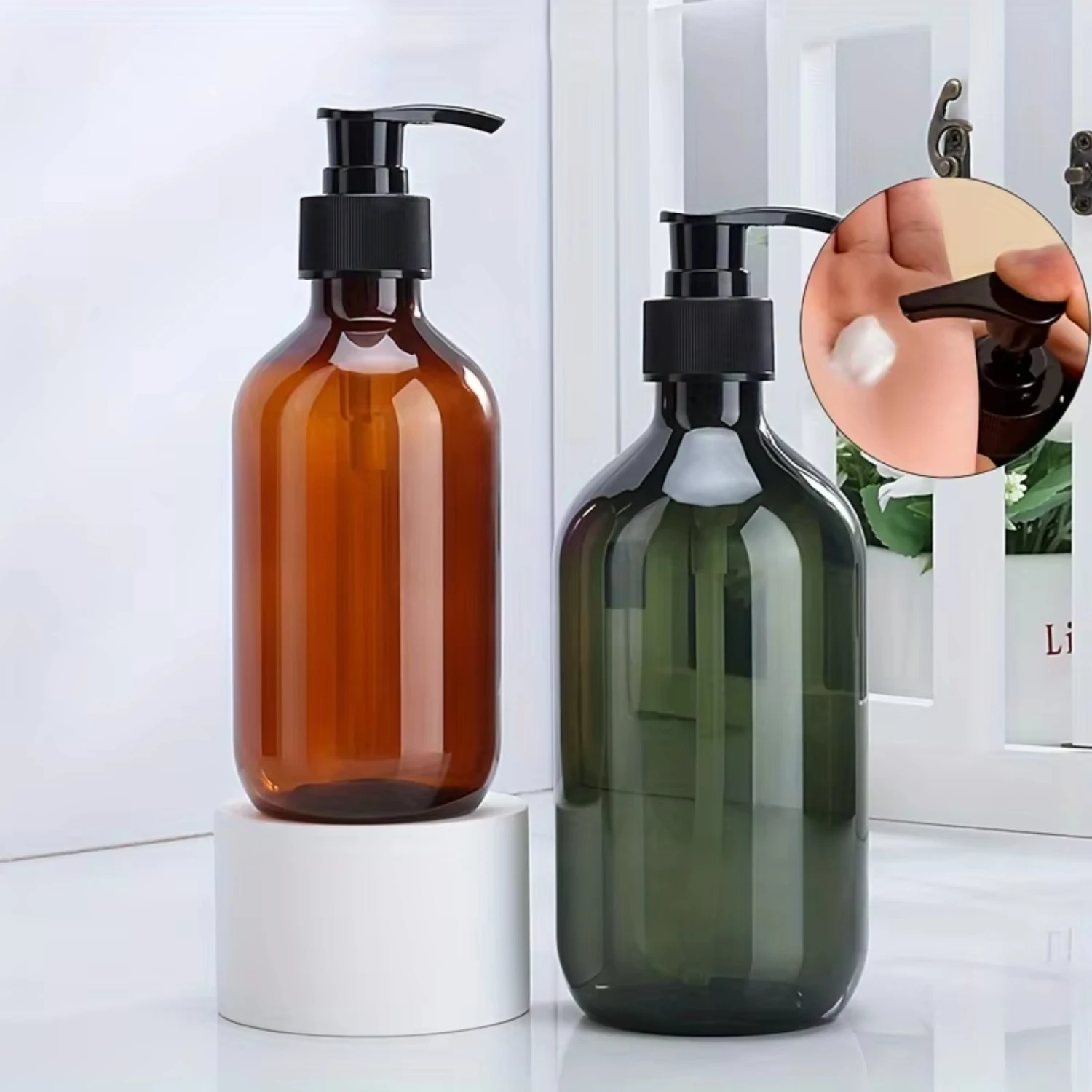 Amber shampoo lotion container Press pump, bathroom soap dispenser, bath soap gel for cosmetic refillable bottle, 3