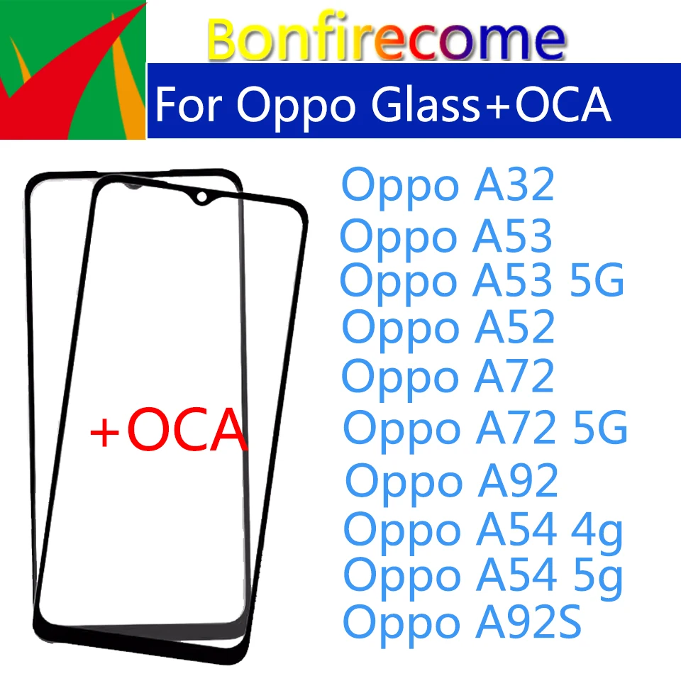 10Pcs\Lot For Oppo A32 A52 A72 A92 A922s A53 A54 4G 5G LCD Front Touch Screen Glass Outer Lens With OCA Glue Replacement