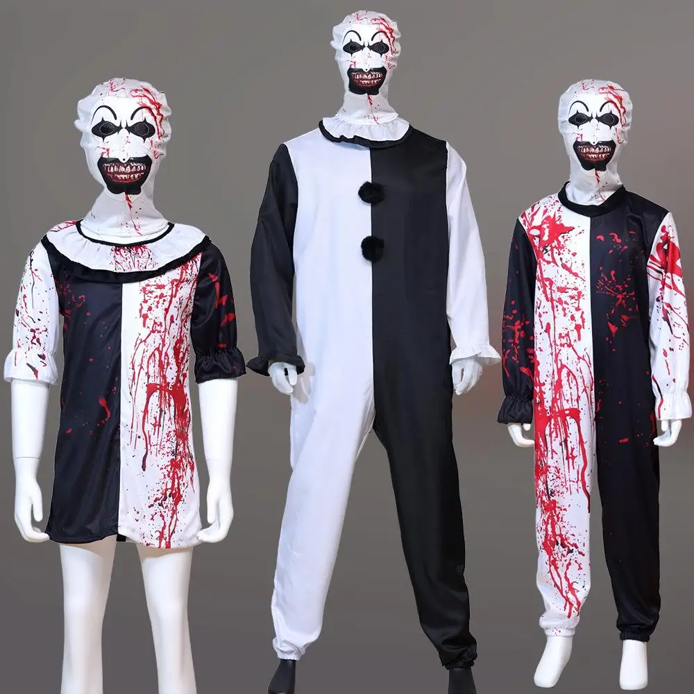 

Hot Sale Cross-Border New Halloween Jester COS Clothes Black And White Jester Outfit for Party Soul Breaking Clown Costume