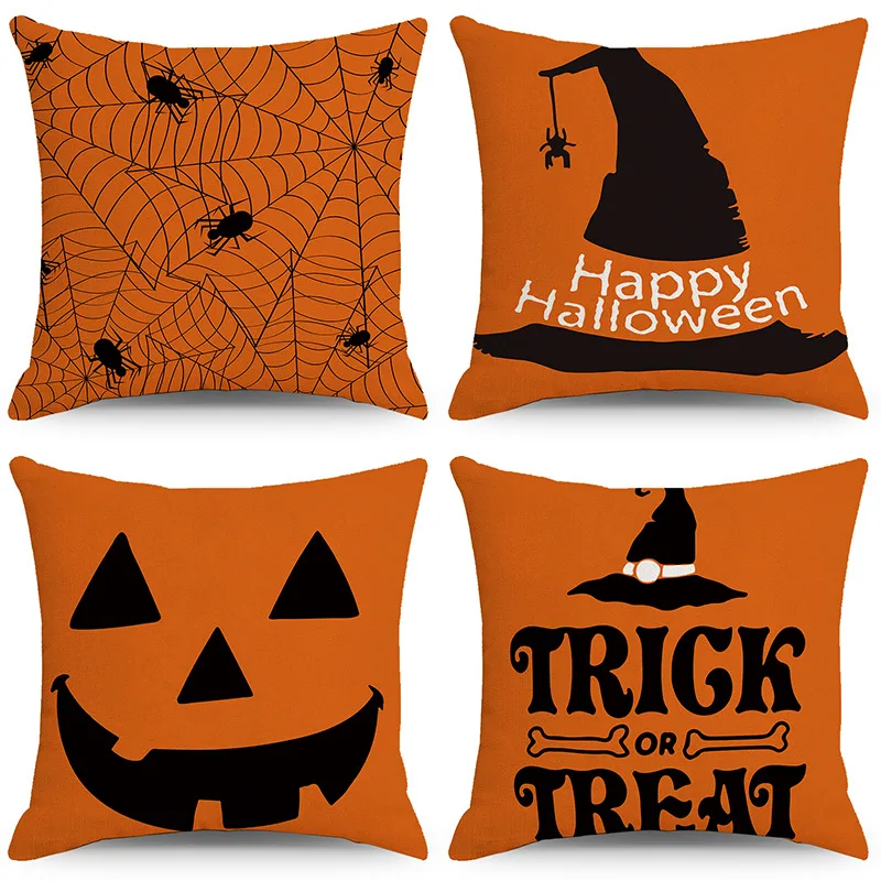 

Halloween Decor Pillow Covers Set 4 Halloween Fall Black Decorative Throw Pillows Scary Pumpkin Bats Pillow Cases Home Outdoor