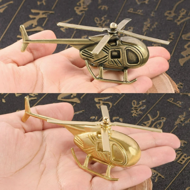 

Antique Brass Helicopter Home Living Room Office Desktop Ornaments Tea Pet Fish Tank Shape Crafts Gifts