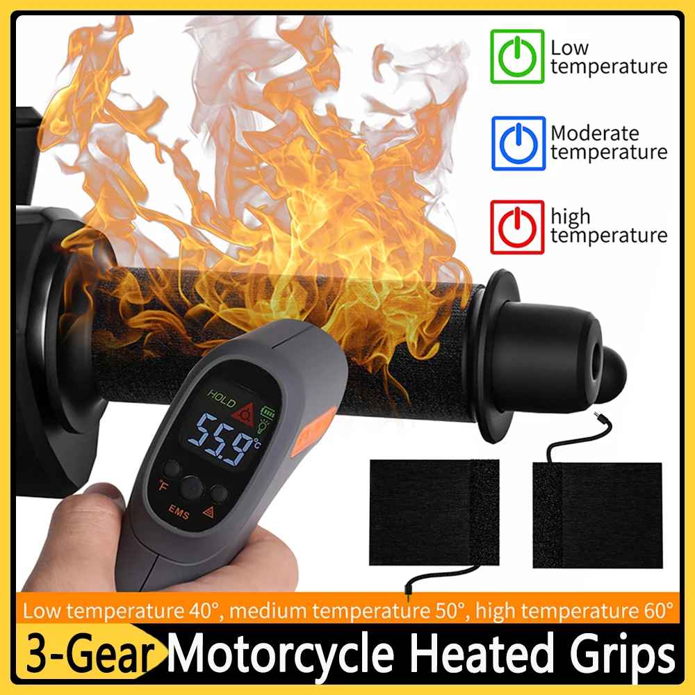

12V 3-Gear Motorcycle Heated Hand Grips Anti Vibration Anti Slip Hot Handlebar Waterproof Thermal ATV Handlebar Heater Warmer