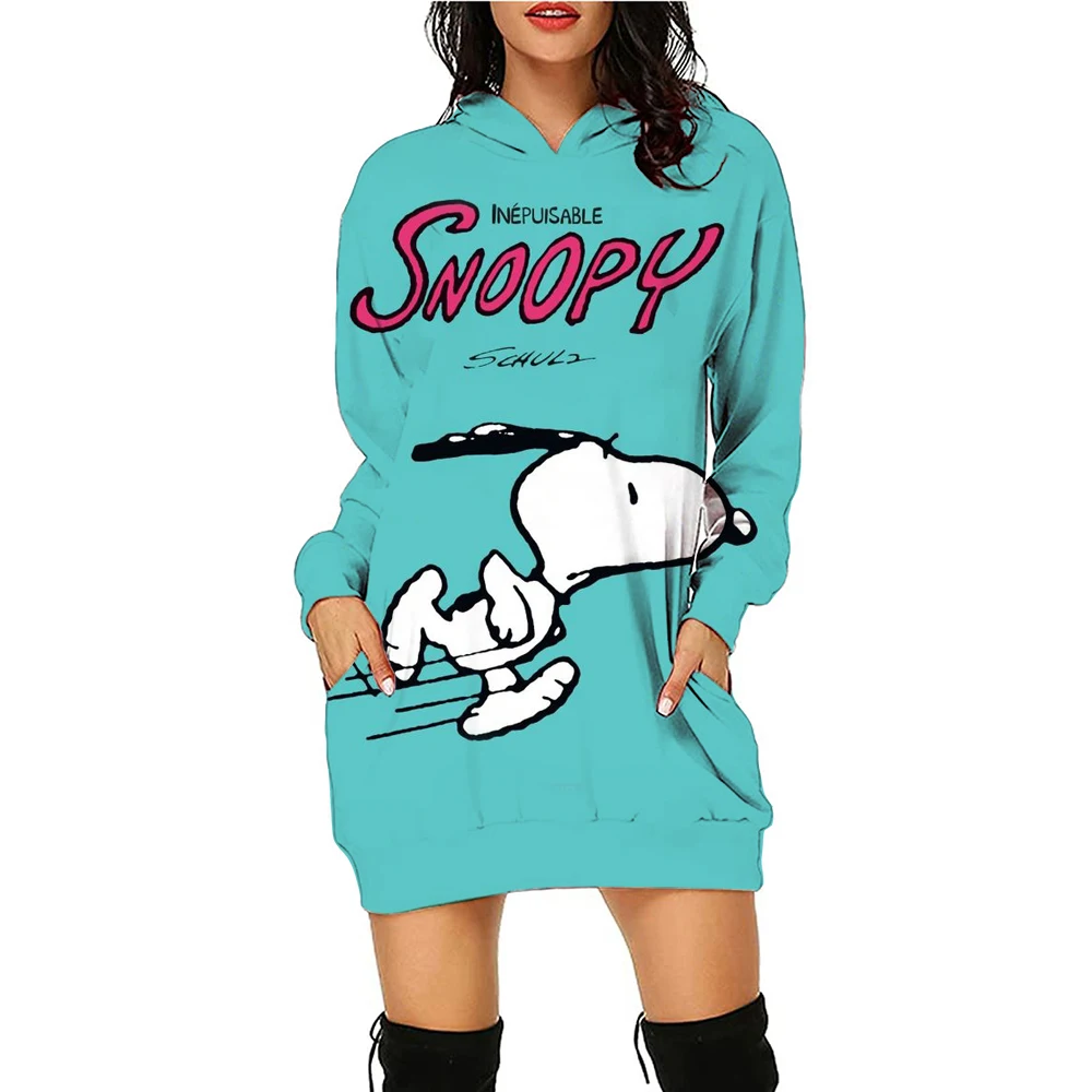 Christmas Autumn and Winter Women\'s Clothing Snoopy Cute Print Disney Women\'s Trendy Hoodie Dress Casual Long Sleeve Dress