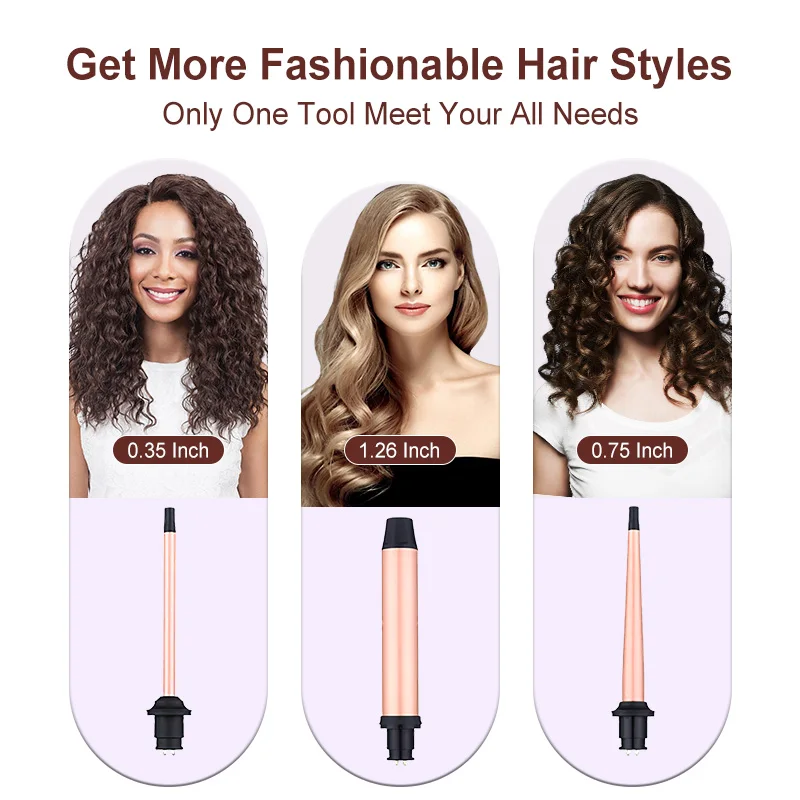 

3 in 1 Curling Wand Set - Hair Waver Curling Iron for Women with 3 Interchangable Beach Waves Wands 1/2 Inch to 1 1/4 Inch Fast