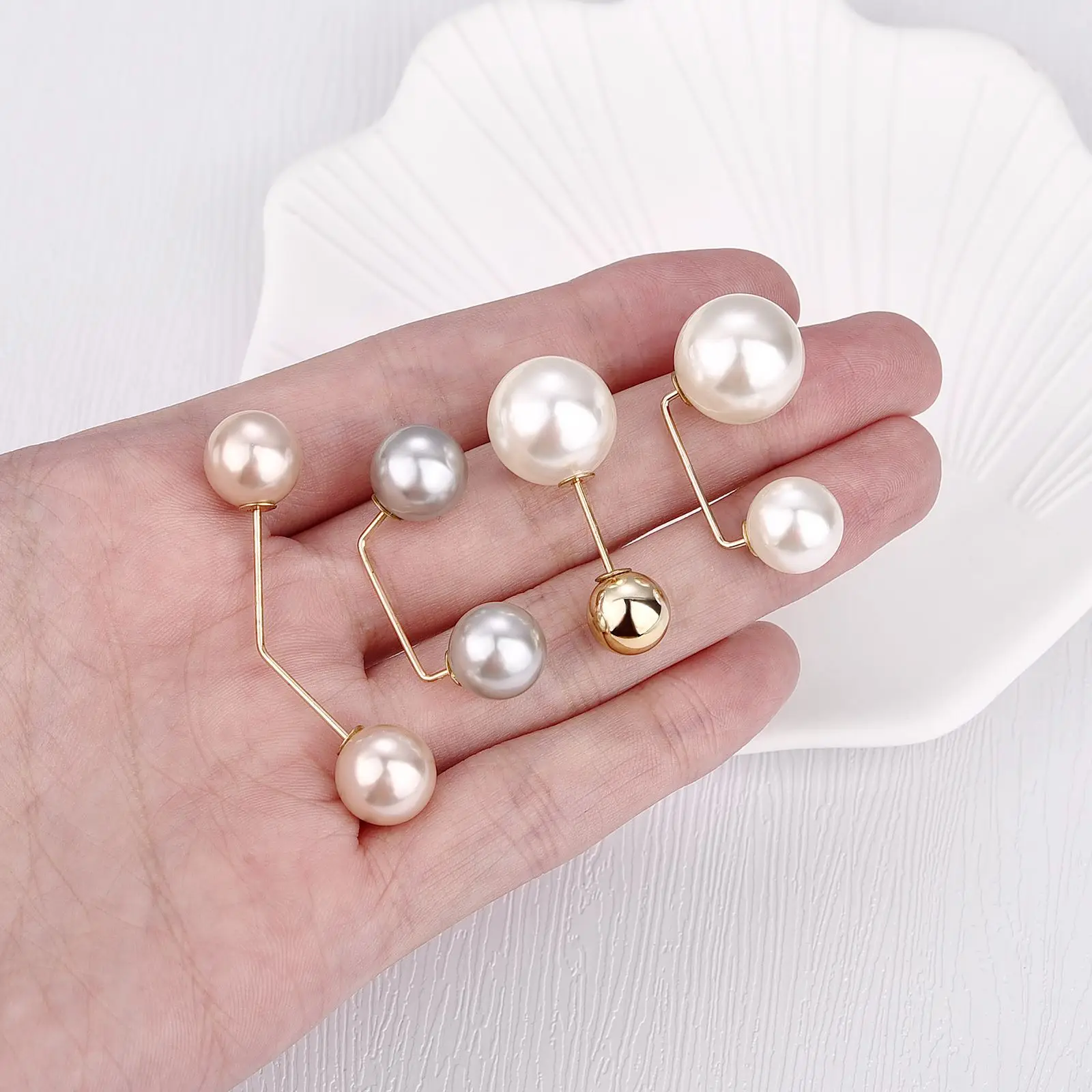 3Pcs/Set Double Beads Imitation Pearl Brooch Pins For Sweater Cardigan Women Clip Coat Dress Anti-Fade Exquisite Elegant Brooche