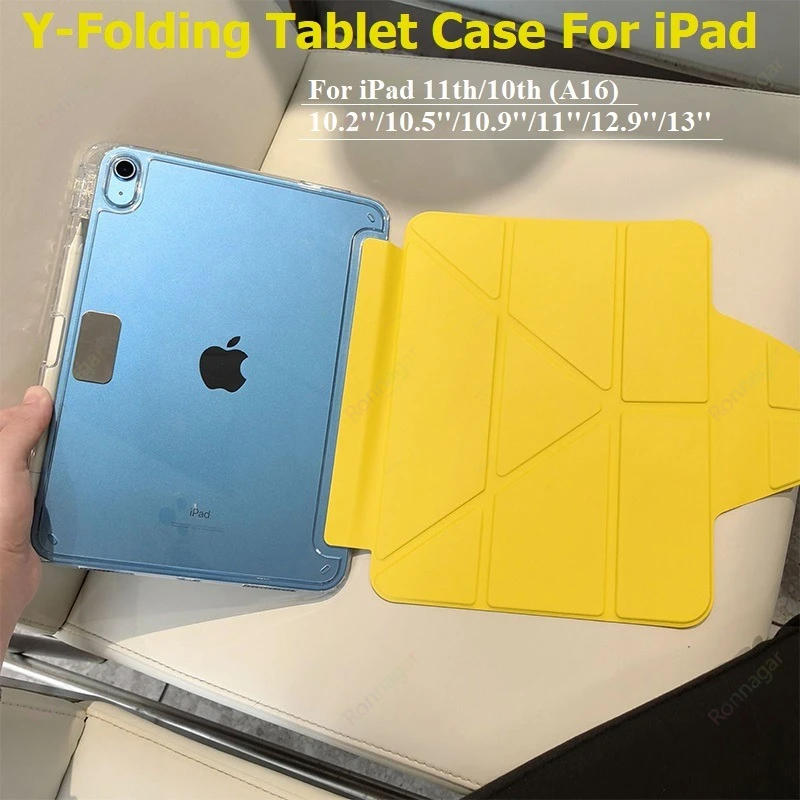 

Чехол для iPad A16 11-го, 10-го поколений с держателем для стилуса, тройной складной акриловой прозрачной жесткой задней крышкой для iPad 10.2, 9.7, Air 11, 5, 4, 10.9, Pro 11, 12.9