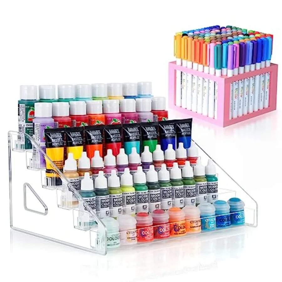 

6-Layer Acrylic Organizer with Brush Holder Easy Assembly Storage Rack for Craft Hobby and Miniature Models Light Can Holder