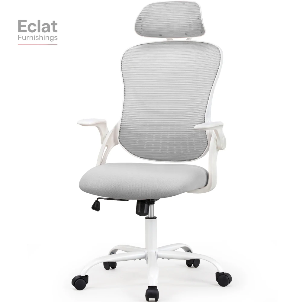 

Office chair, comfortable swivel chair with high back, wheels, adjustable headrest, comfortable lumbar support, flip arm, Pink