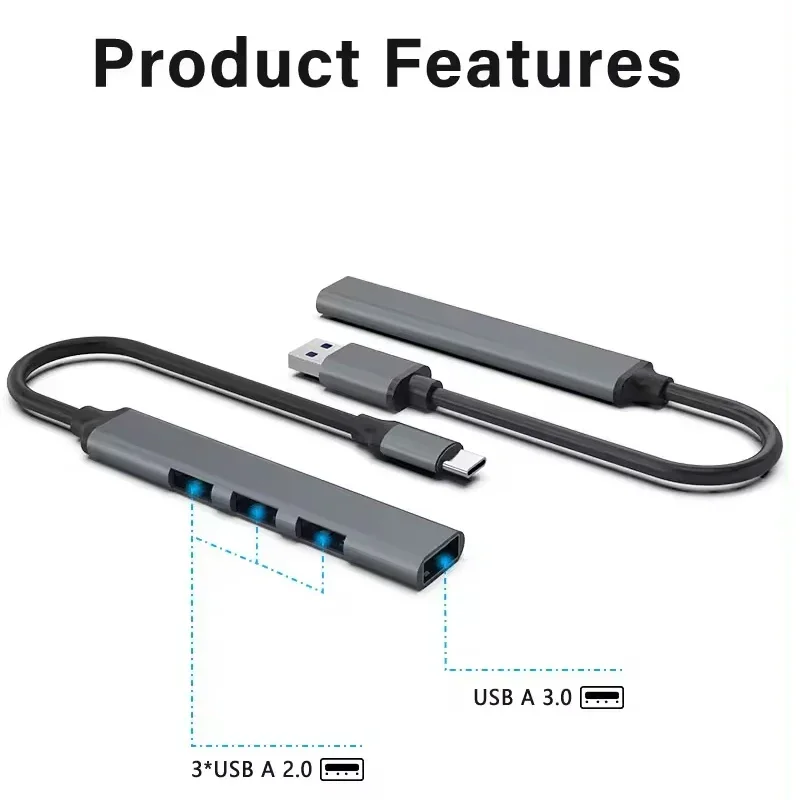 Мини-USB-концентратор, 4-портовый мульти-сплиттер 3.0 2,0, адаптер OTG для компьютера, аксессуары для ноутбуков