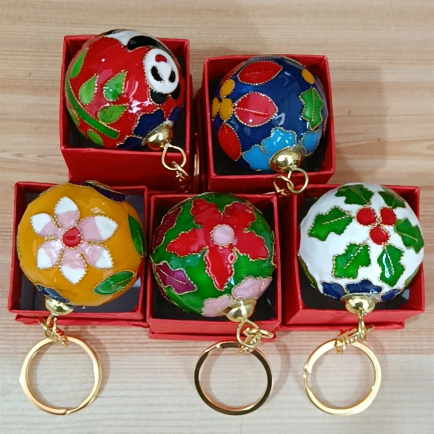 Cloisonne Enamel Filigree Colorful Ball Keychains Keyrings Birthday Gifts Women Men Jewelry Chinese intangible cultural heritage