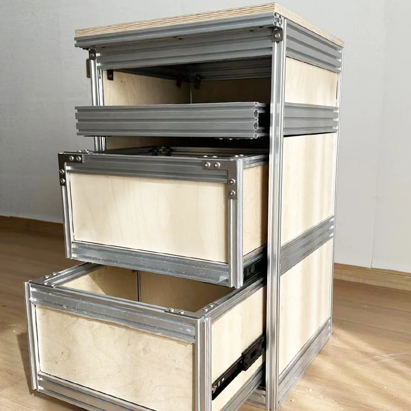 

Simple chest cabinet, drawer cabinet, bedside aluminum profile file retro birch cabinet, study