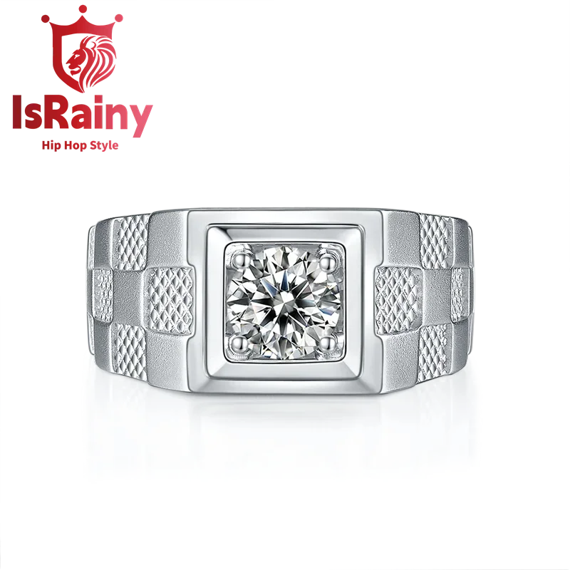 

IsRainy Hip Hop Rock Solid 925 Sterling Silver Real GRA Moissanite Diamonds Men Rings Round Engagement Anniversary Fine Jewelry