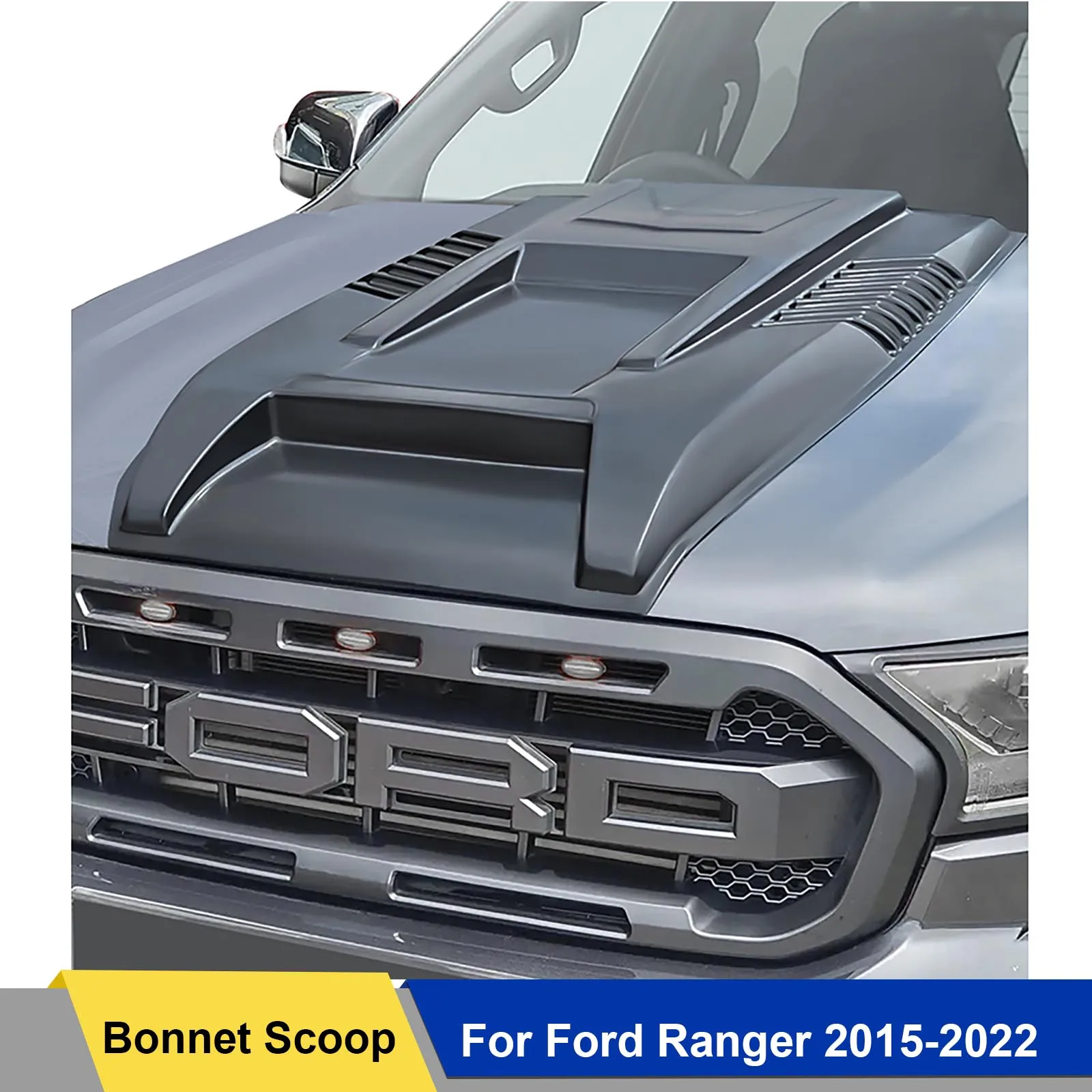 

Hood Scoop Bonnet Cover Trim Matte Black For Ford Ranger PX2 PX3 2015-2022 T7 T8 Wildtrak XLT XLS XL Sport