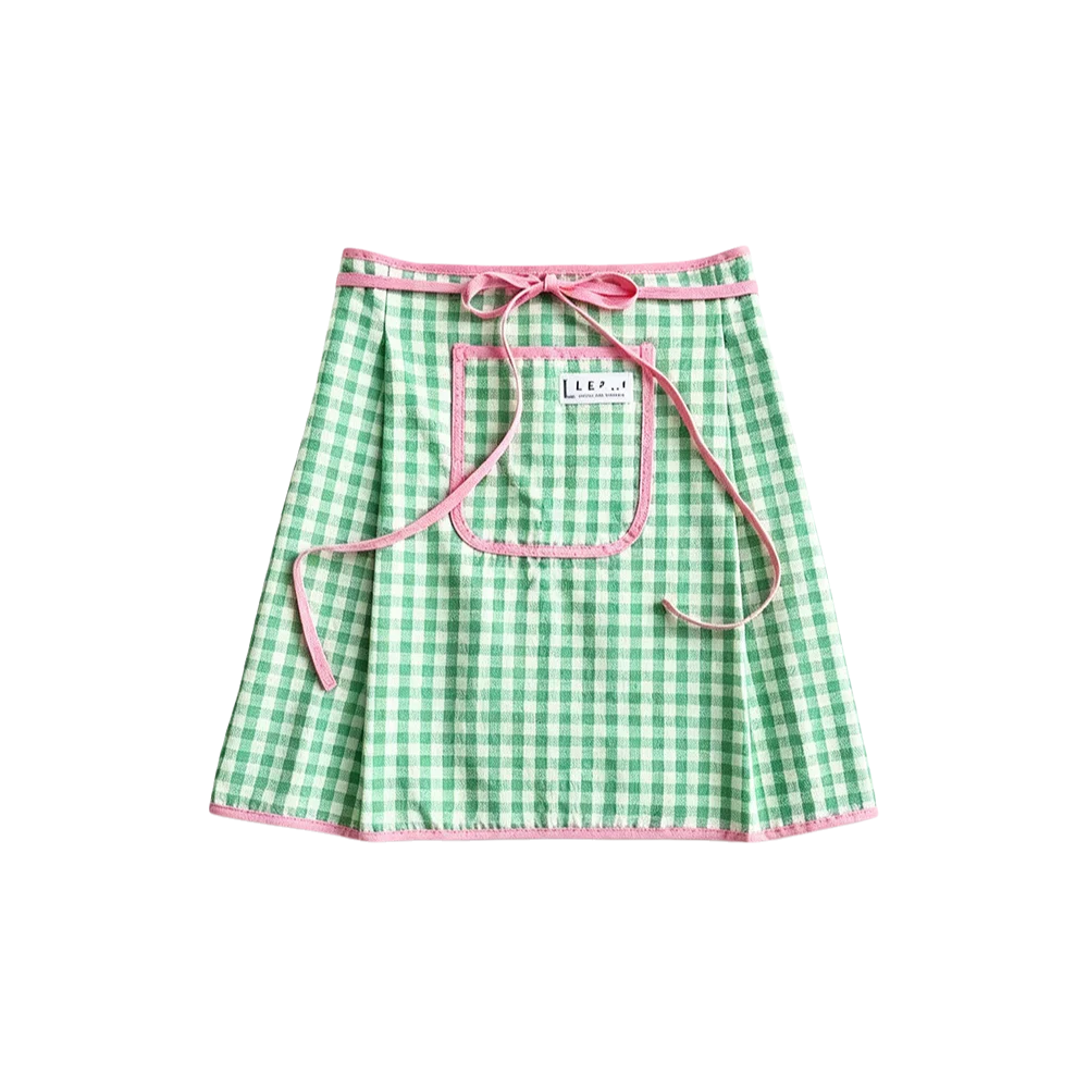 New Cotton Half Waist Apron Square Check Pattern Breathable Cooking Apron Stain Resistant Kitchen Apron Home Cooking
