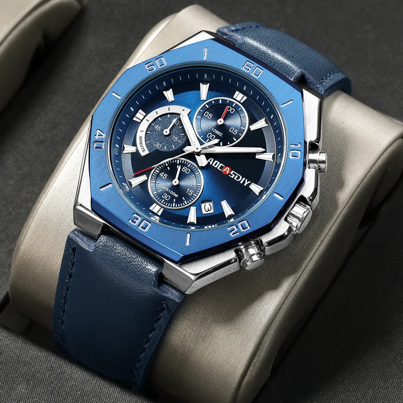 Multifunctional Men's Watch Luminous Calendar Quartz Watch Business Casual Belt Watch Middle East Hot Sale