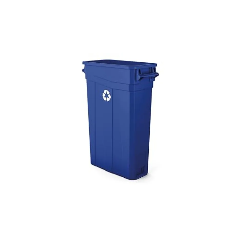 

Slim 23 Gallon Polypropylene Recycling with Universal Recycle Logo, Durable Waste Container for Tight Spaces, Blue, Made in the