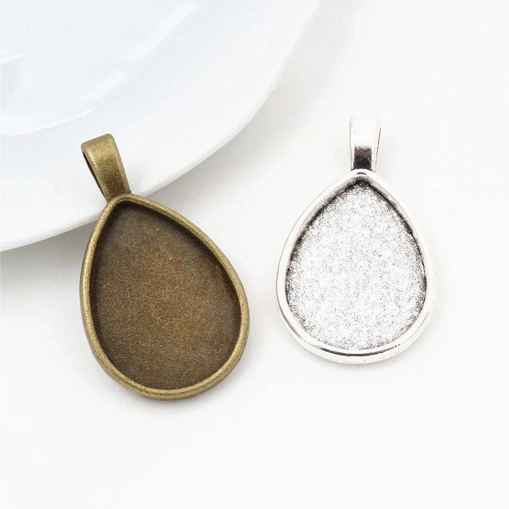 10pcs 18x25mm Inner Size Antique Silver Plated Bronze Drop Style Cameo Cabochon Base Setting Charms Pendant necklace findings