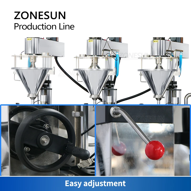 ZONESUN Poudre m.com ger Remplissage Capsulage Machine Servo Moteur Bouteille Pot Farine Chili Cacao Bancs Fermeture Ligne De Production ZS-FMYG1