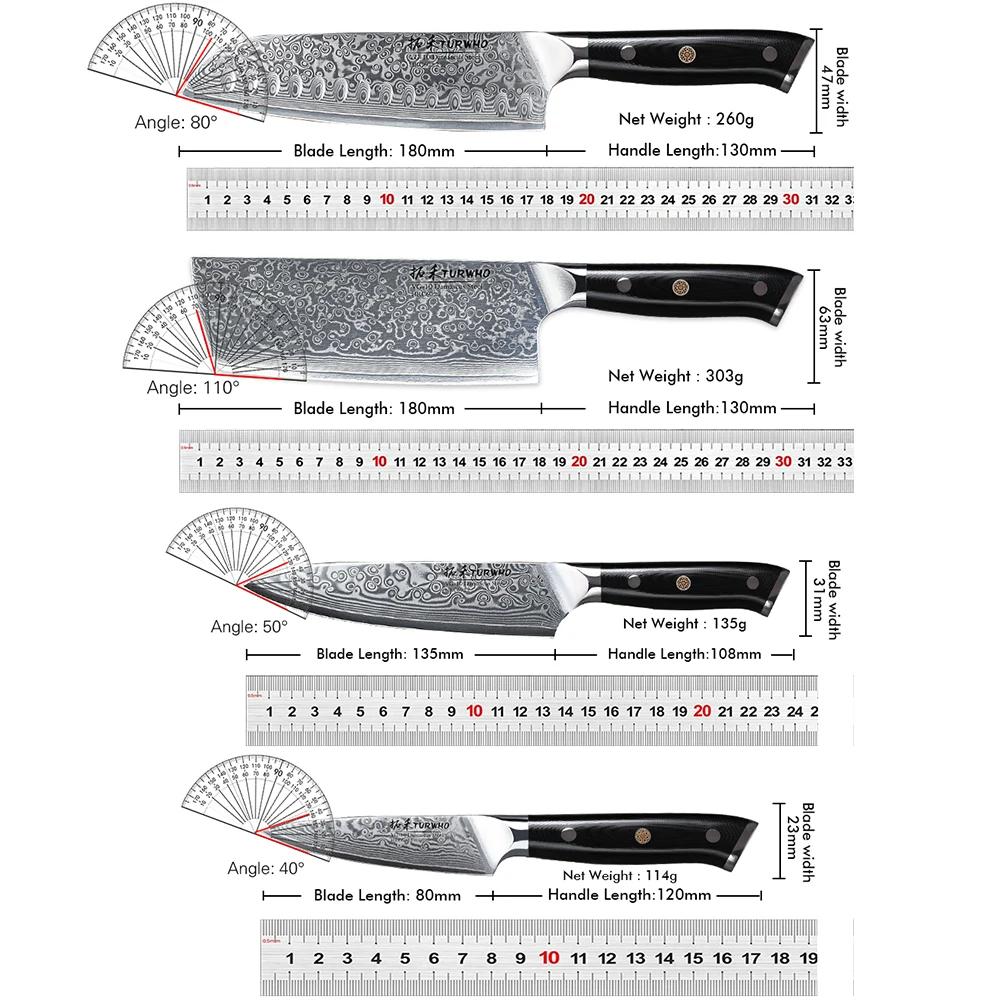 TURWHO Chef Knife 1-5 PCS Kitchen Knives Set 67 Layer Damascus Steel Japanese Nakiri Santoku Cleaver Slicing Bread Utility Knife