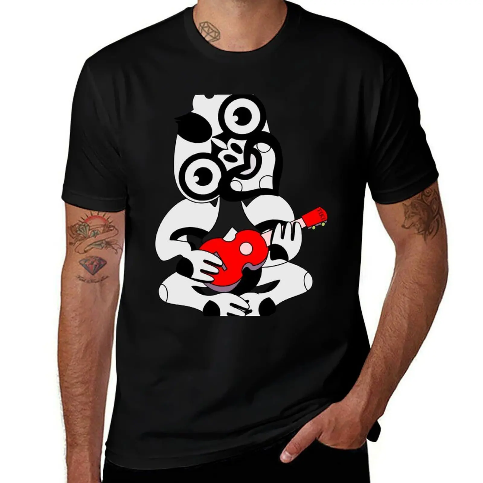

Hei Tiki playing a red ukulele T-Shirt Basic Plain Tee for Spring and Summer