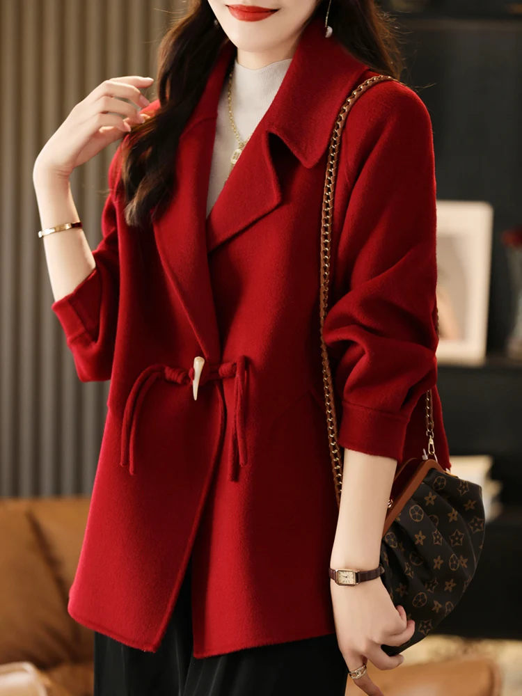 100% Pure Wool Double-sided Coat Women\'s Suit Collar Cardigan Slim Fit Fashion Jacket 2023 Autumn and Winter Warm Cashmere Coat