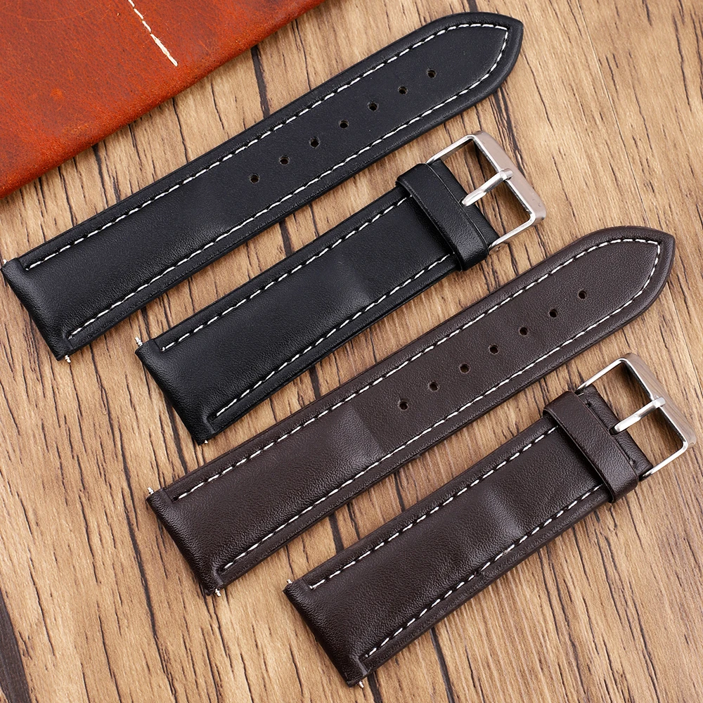 Black Coffee Leather Watch Strap Wristband 22mm Comfortable Wearing Quick Release Watch Straps Replacement Belt Accessories