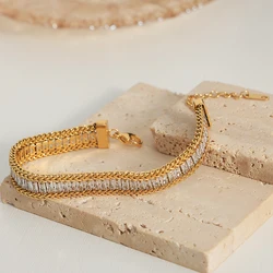 316L Stainless Steel Sparkling Zircon Chain Bracelet for Women Fashion Wrist Jewelry Accessories Girls Gifts